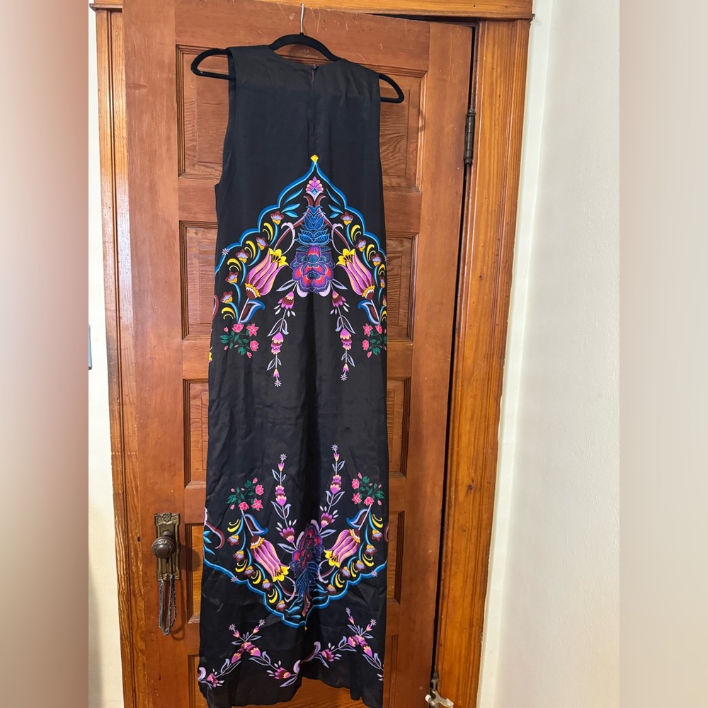 Jade black multi floral silk dress